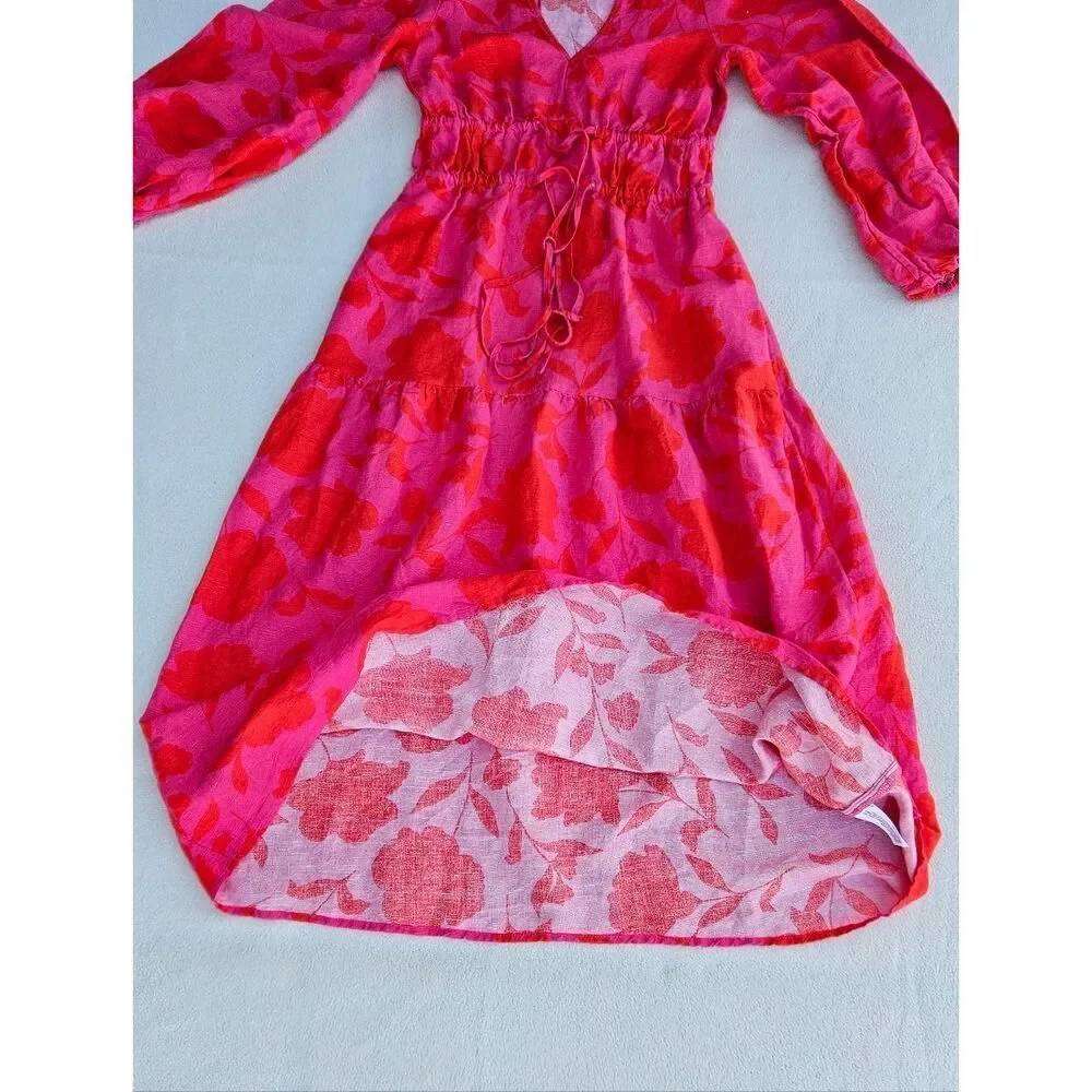 Kate Spade Classic Rose Linen V-Neck Dress Size XXS